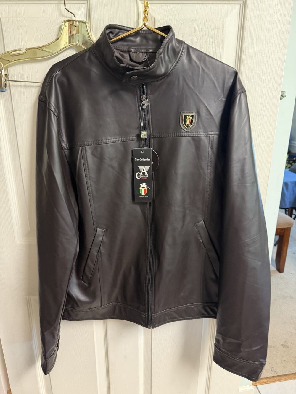 A COLLEZIONI Jacket Faux Leather Dark Brown Italy NWT Bomber Small/med 44w Zip